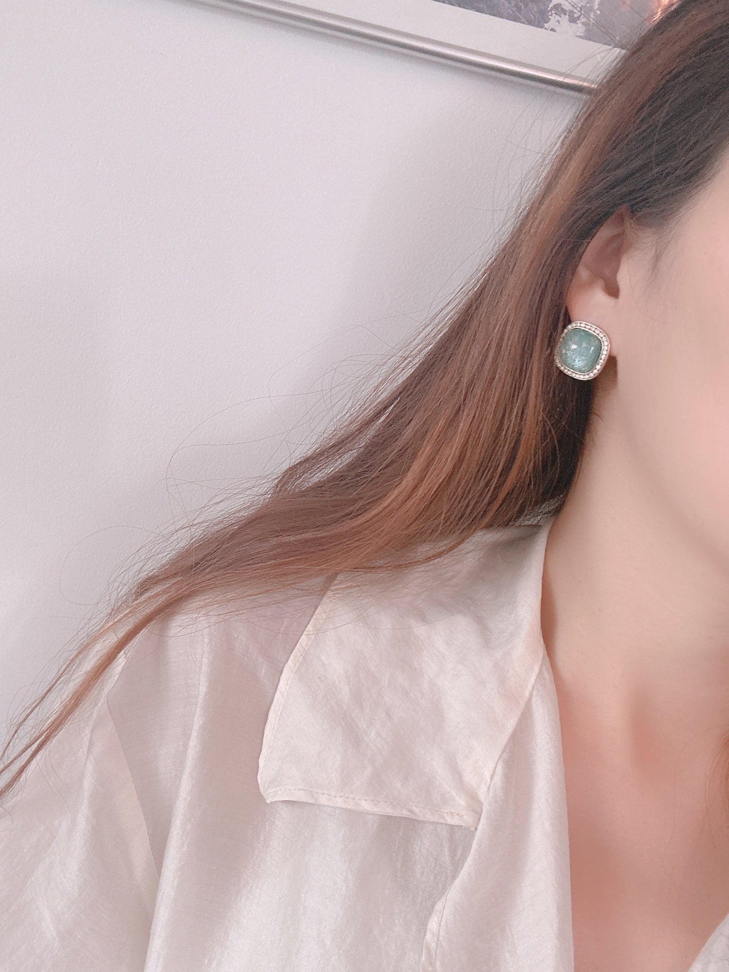 Soul Mate & 925 silver post light blue earrings