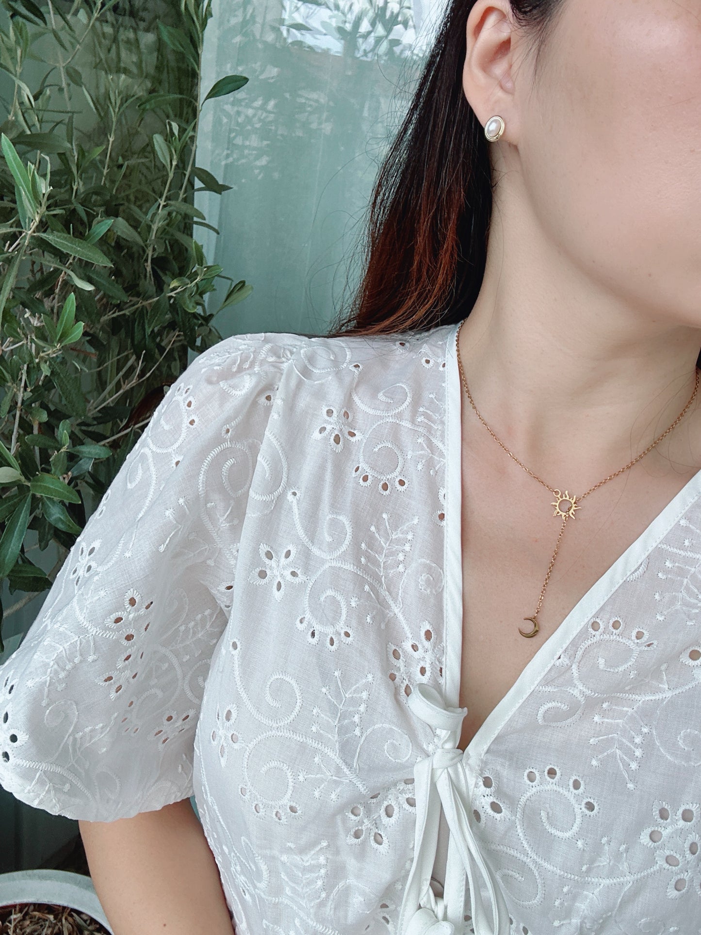 Sun moon stainless steel necklace