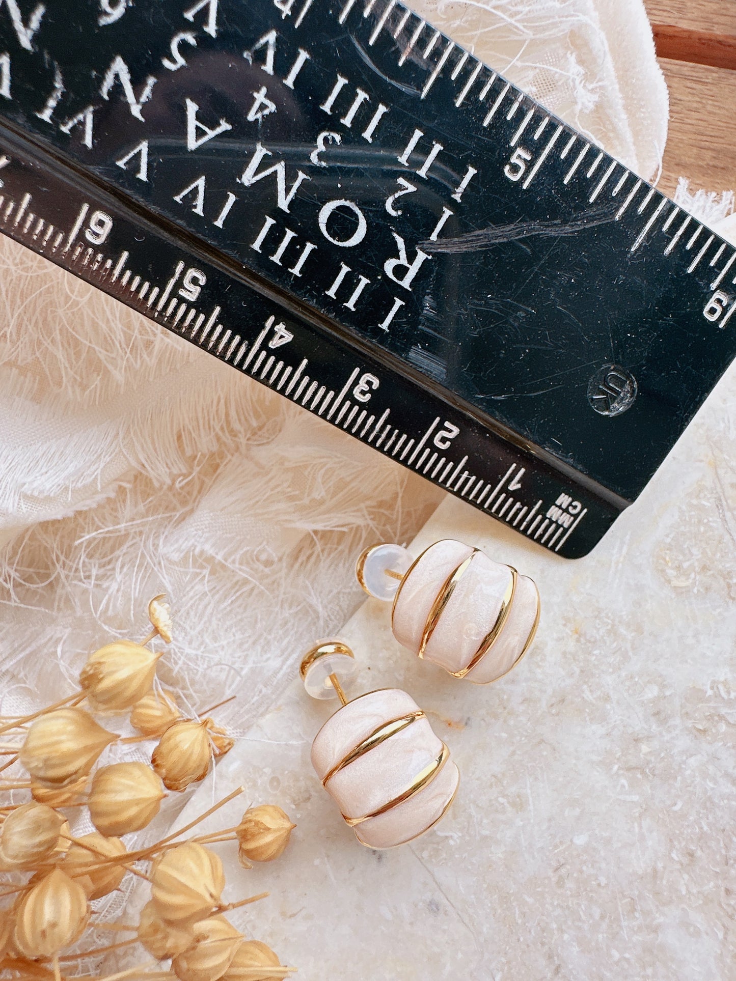 925 Silver post cream color enamel earrings