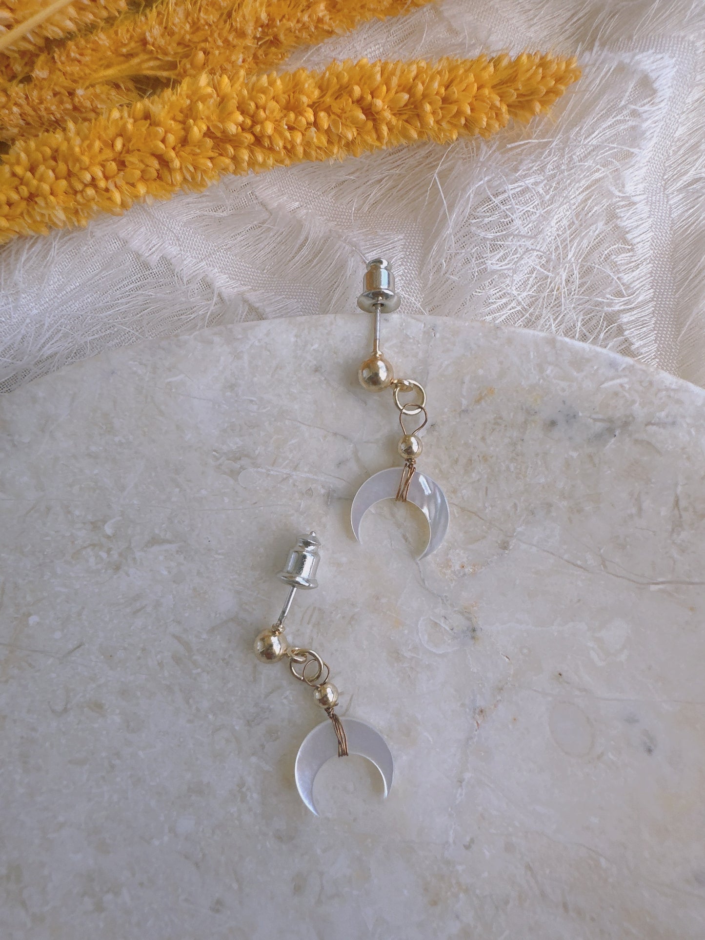 925 Silver post natural shell new moon earrings