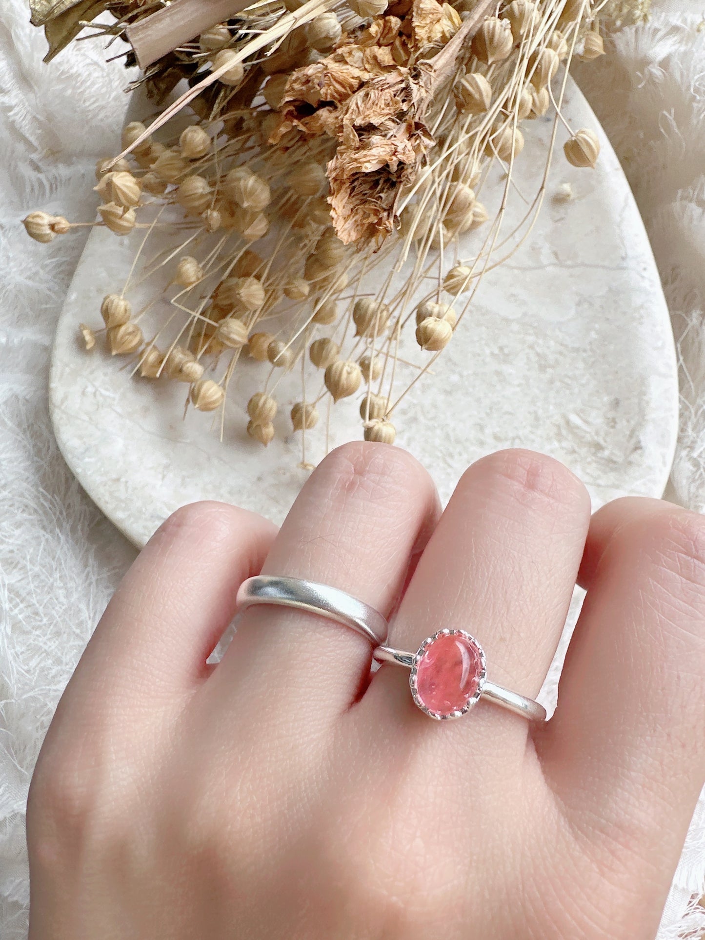 925 sterling silver pink adjustable ring