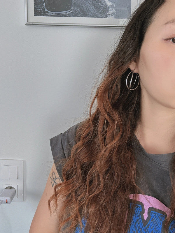 Double layer 40mm 925 Silver needles earrings