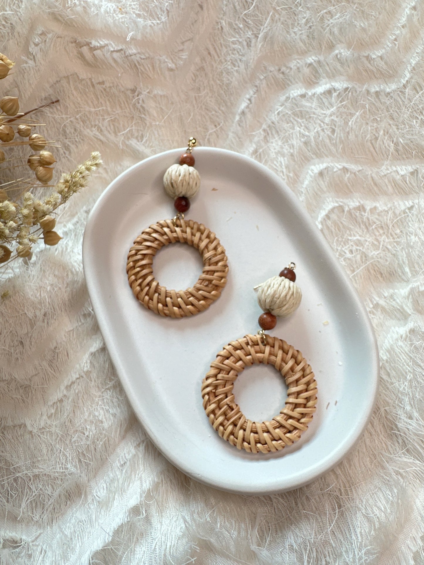 925 Silver needles rattan earrings