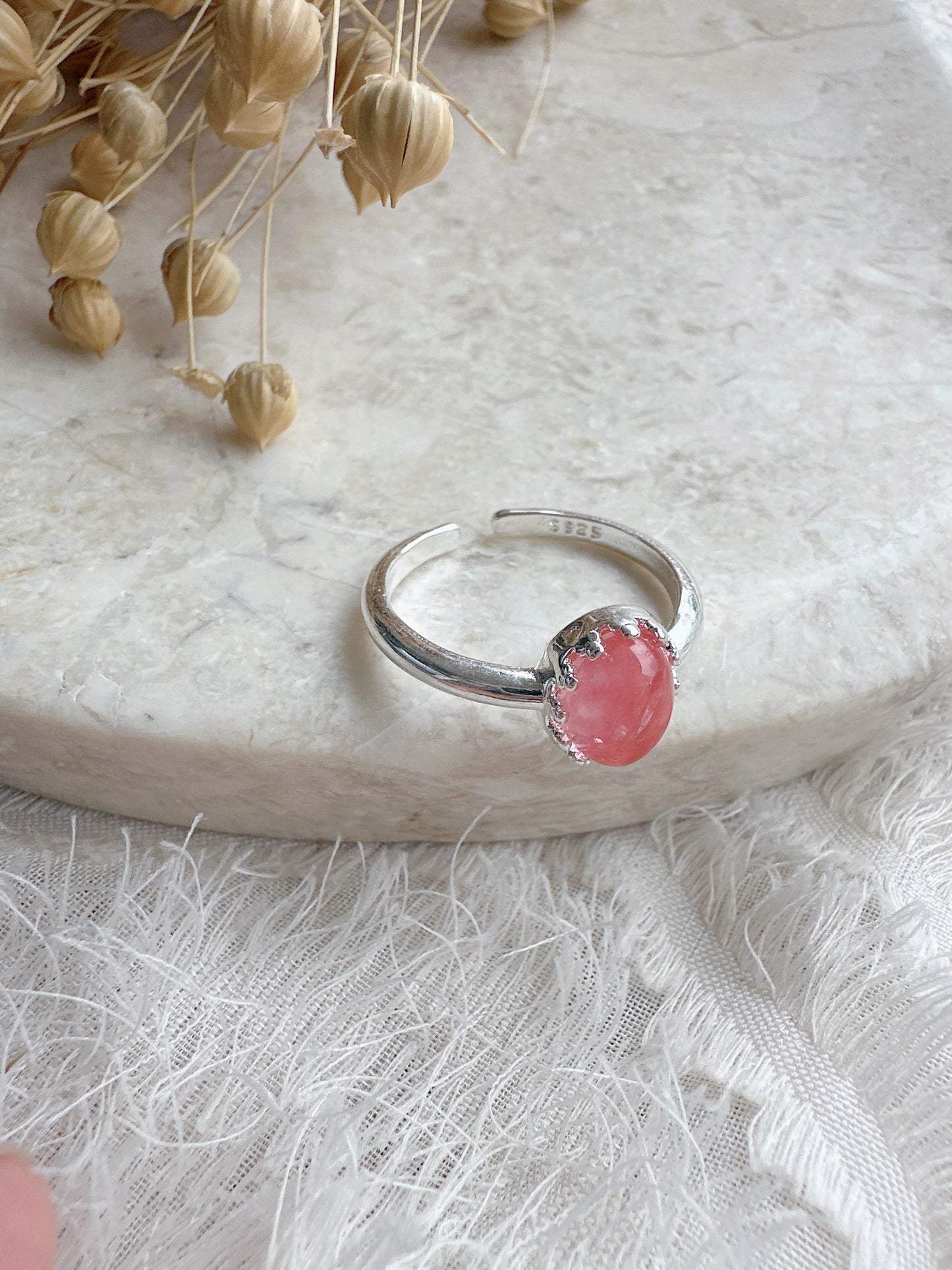 925 sterling silver pink adjustable ring