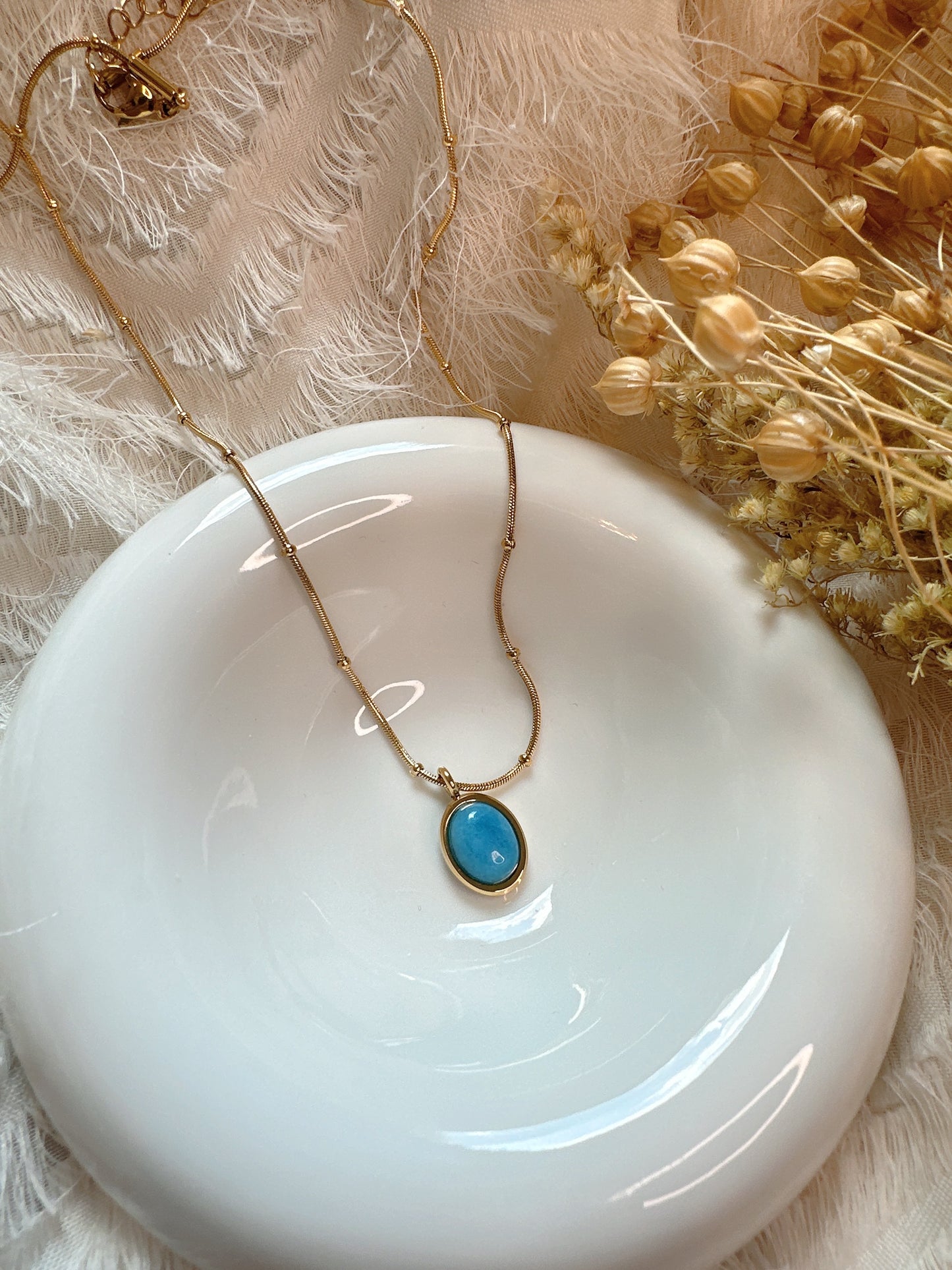 18k gold plated stainless steel necklace turquoise stone