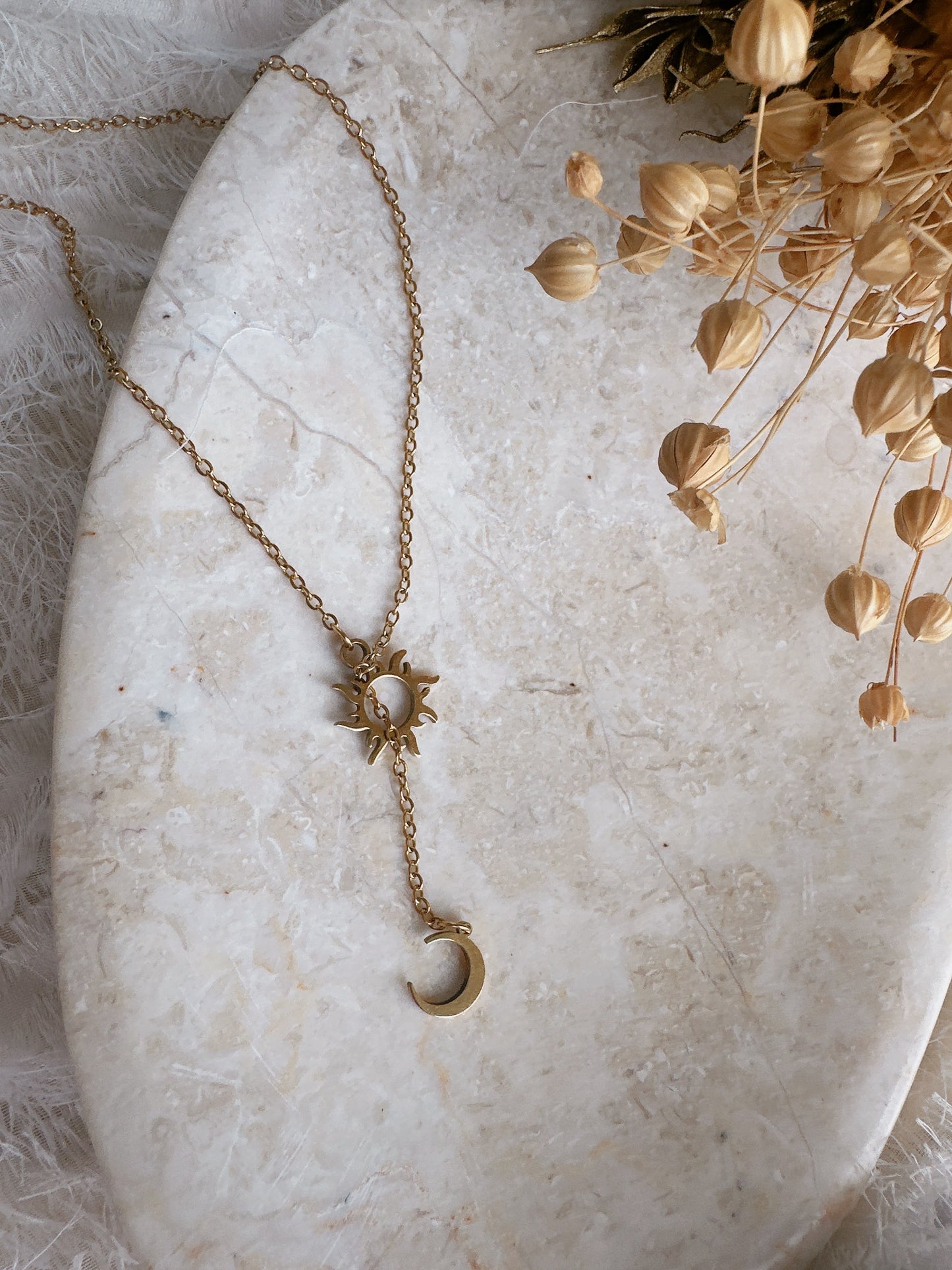 Sun moon stainless steel necklace