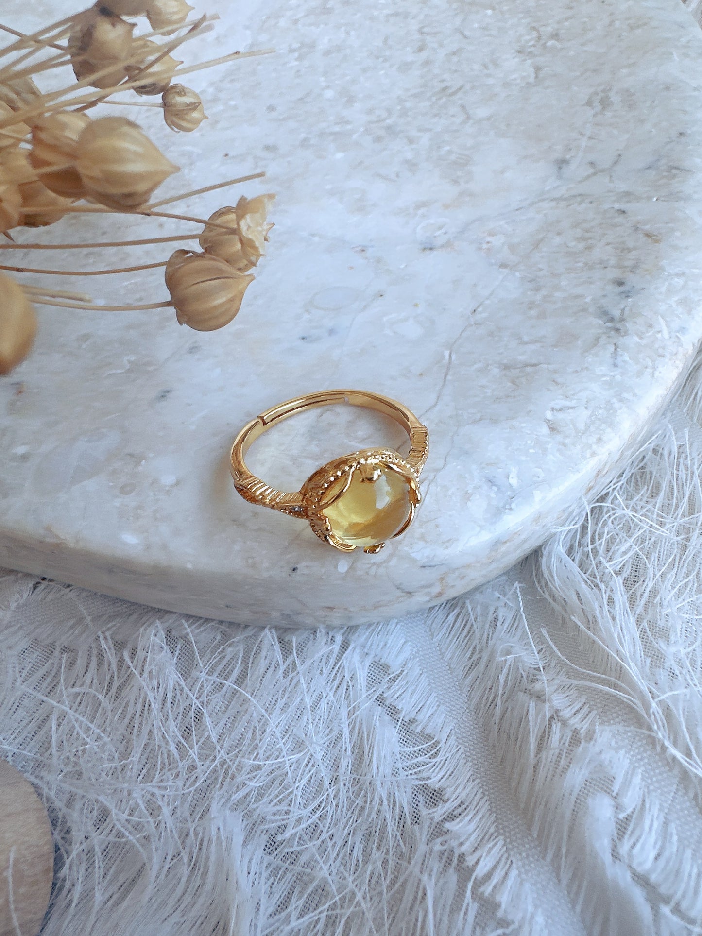 Soul Mate yellow & crystal 14k gold plated adjustable ring