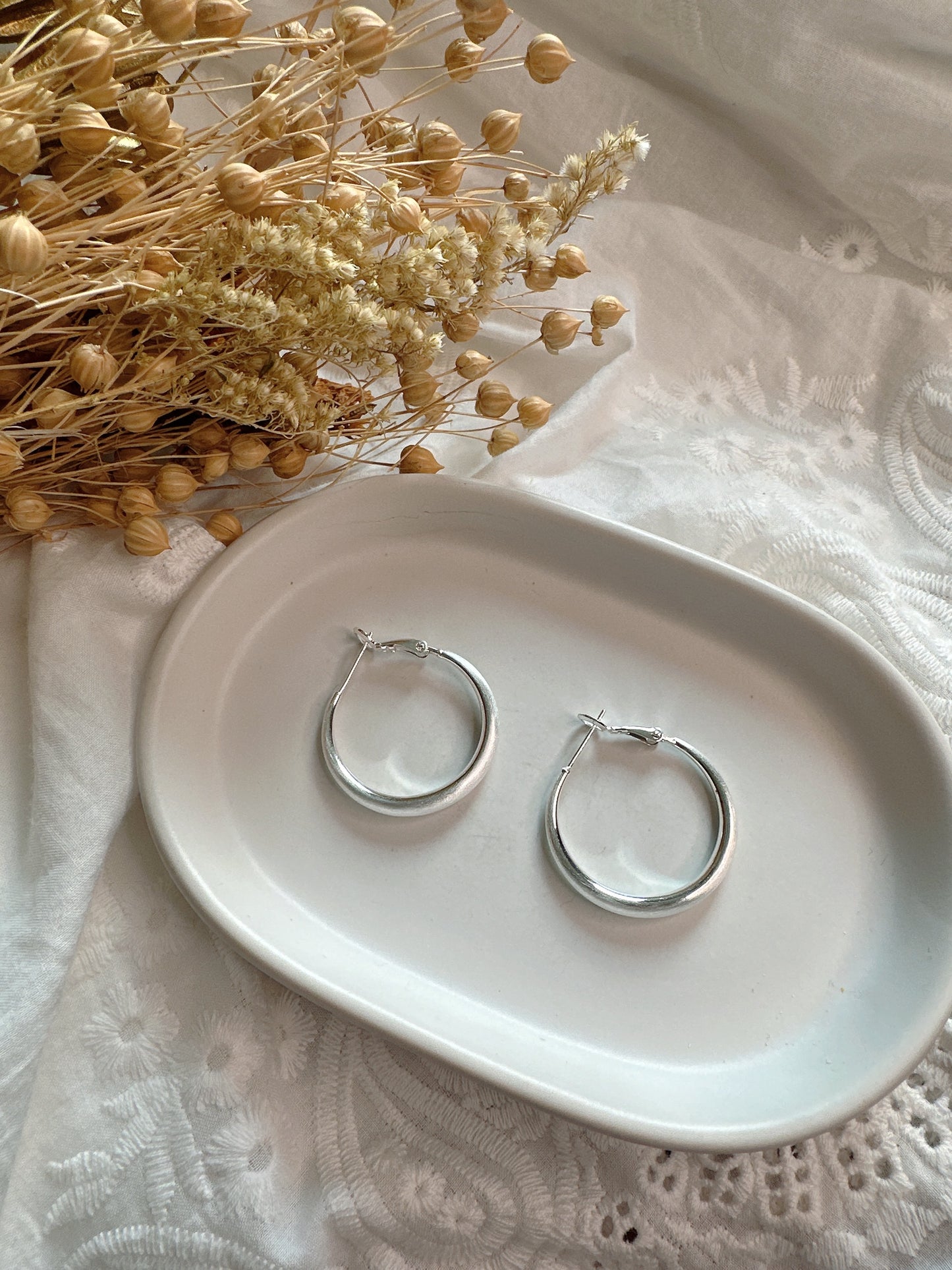 925 Silver post matte hoop earrings