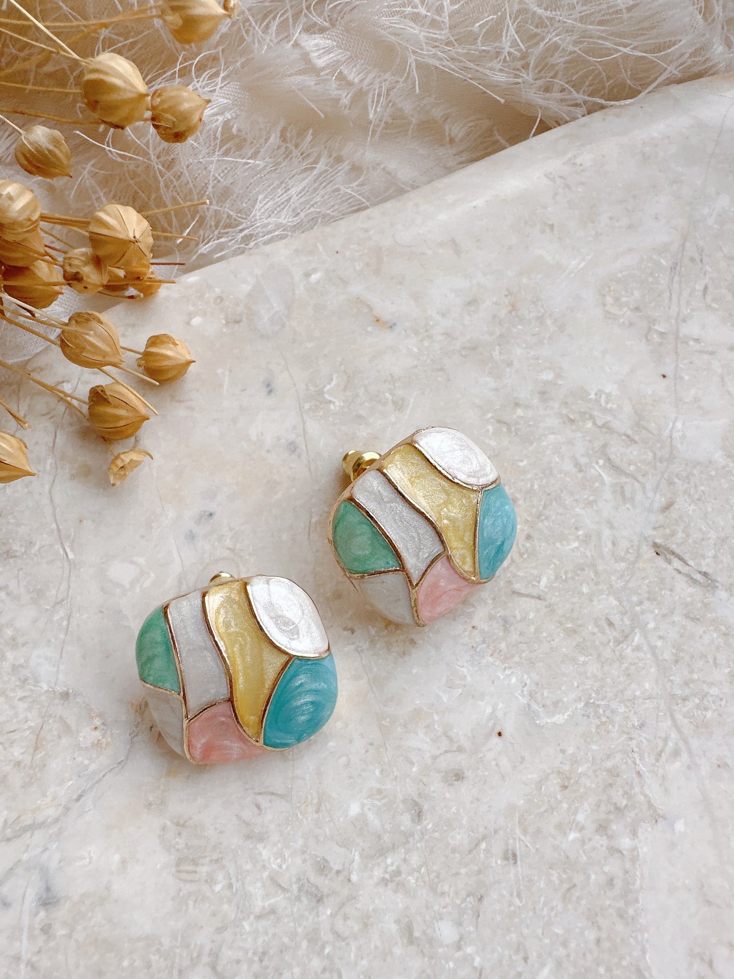 Soul Mate & enamel 925 silver post earrings