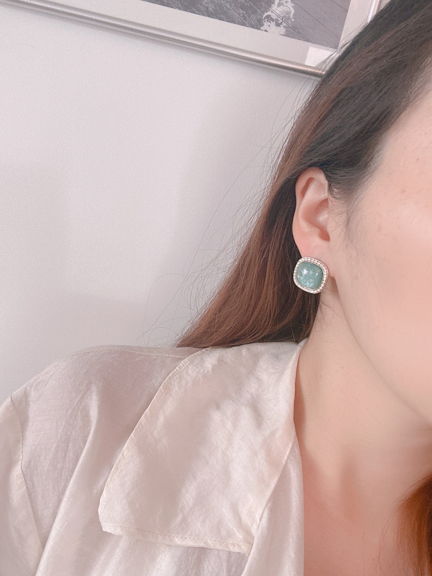 Soul Mate & 925 silver post light blue earrings