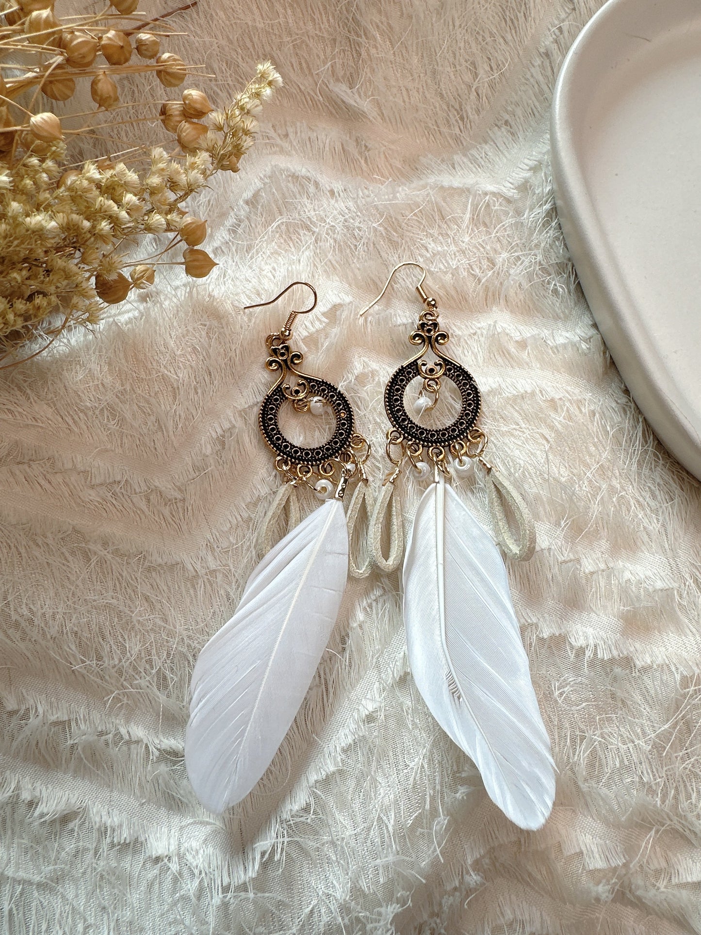 925 Silver needles feather Bohemia earrings