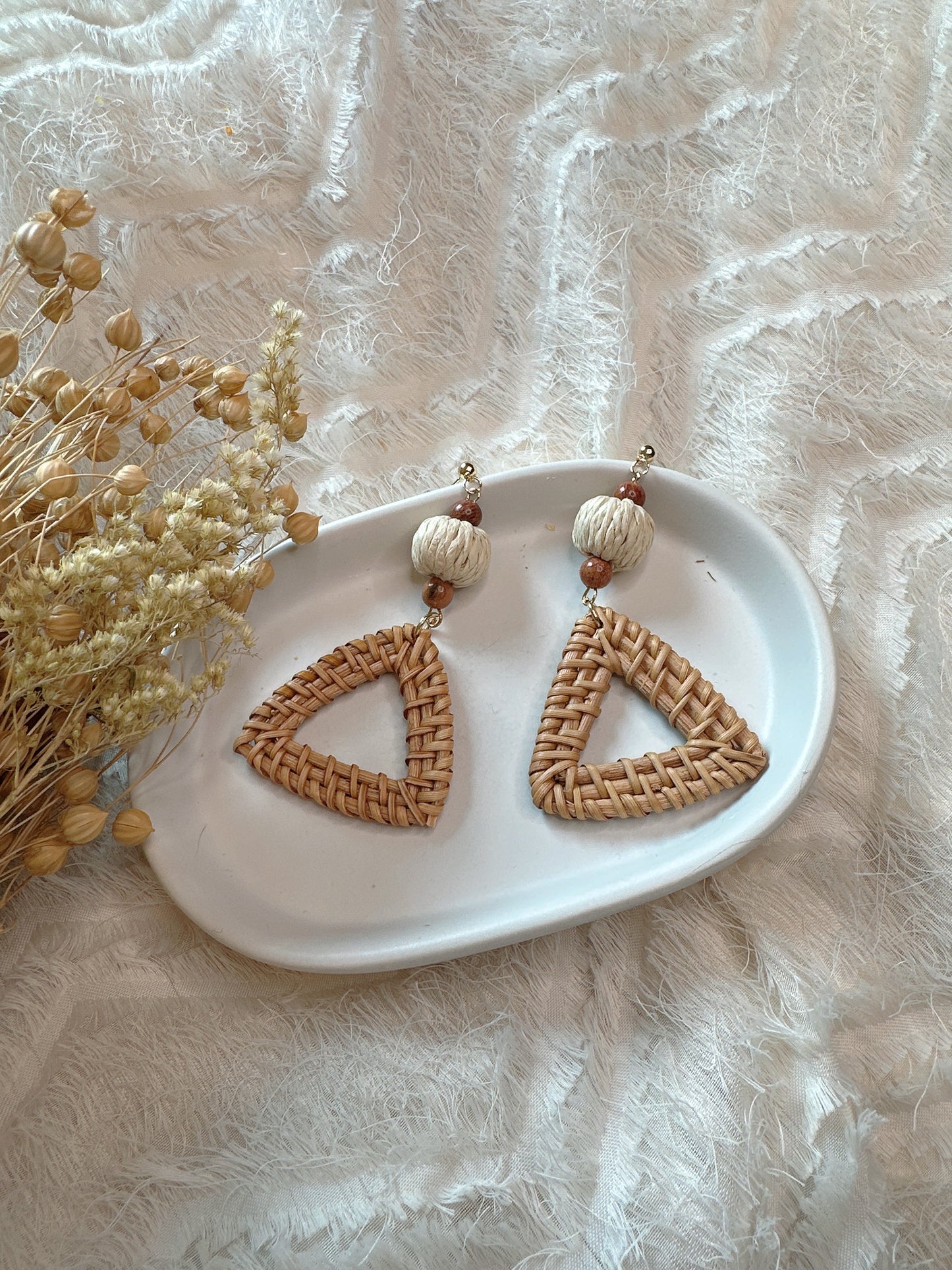 925 Silver needles rattan earrings