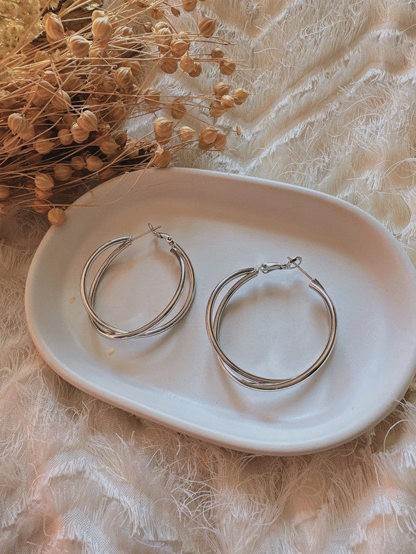 Double layer 40mm 925 Silver needles earrings