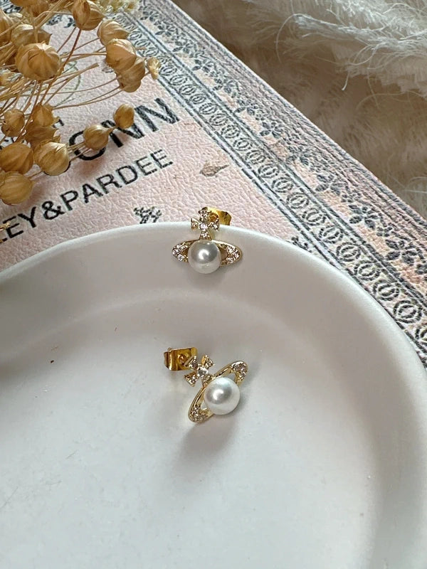 925 silver post Saturn earrings