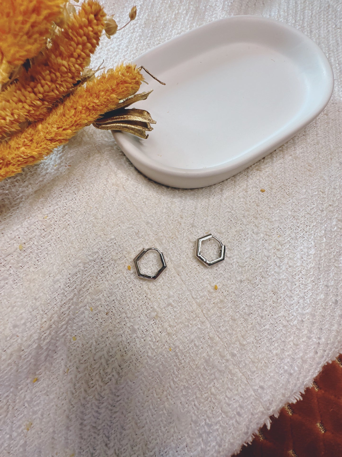 Soul Mate hexagone & 925 sterling silver hexagone mini hoop earrings