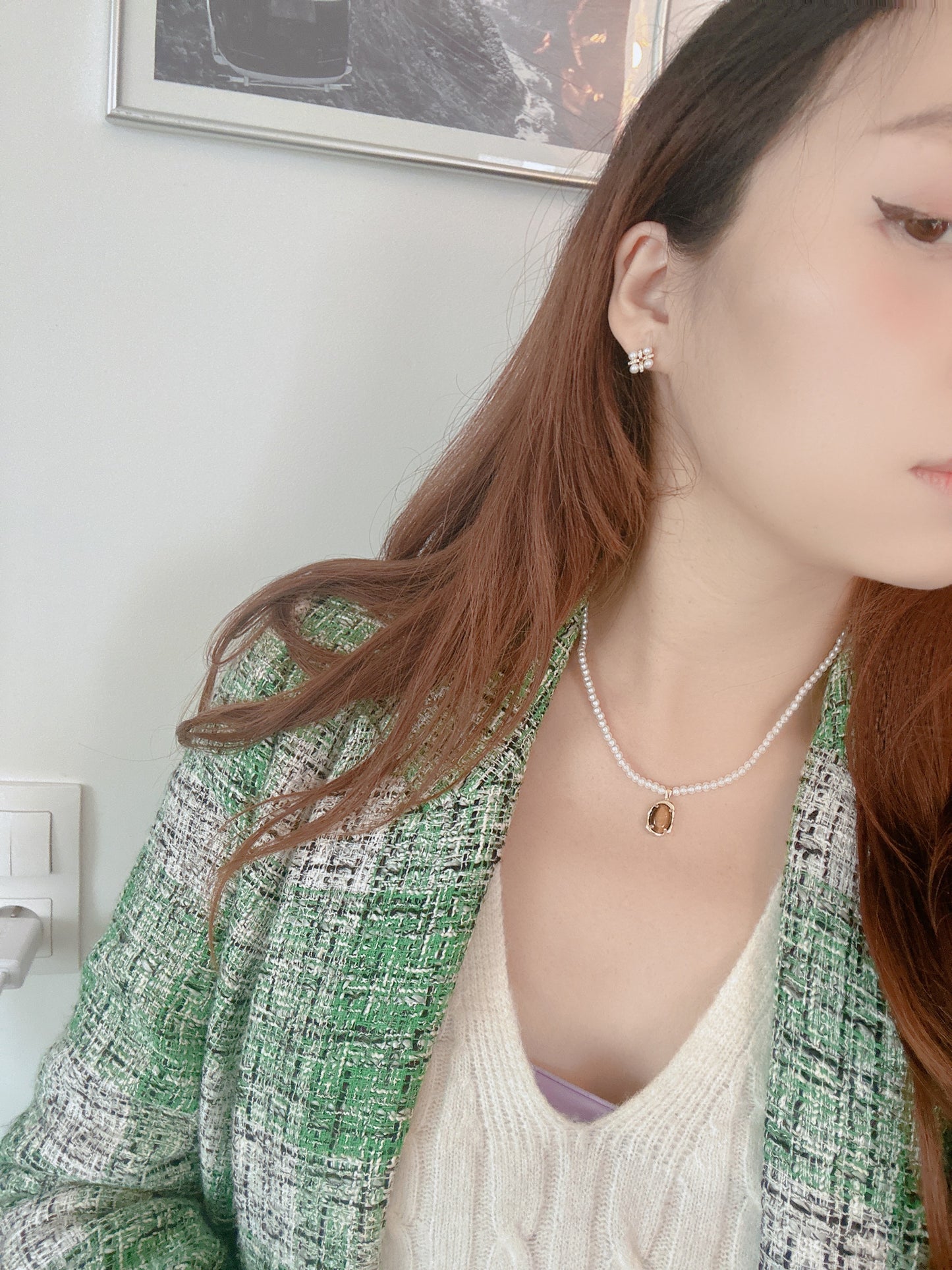 Soul Mate & Vintage style pearl brown stone necklace