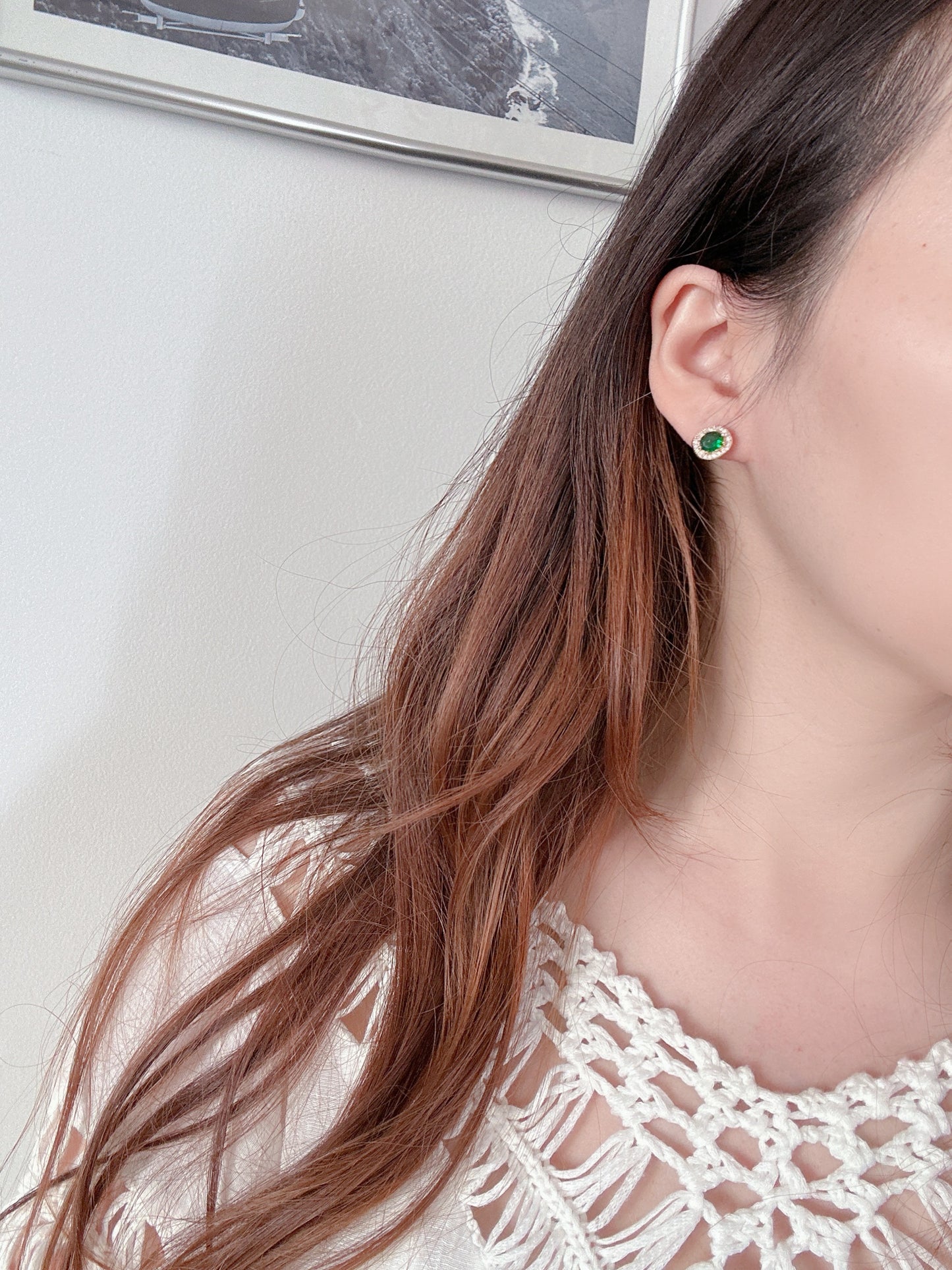 Green gems 925 silver post earrings