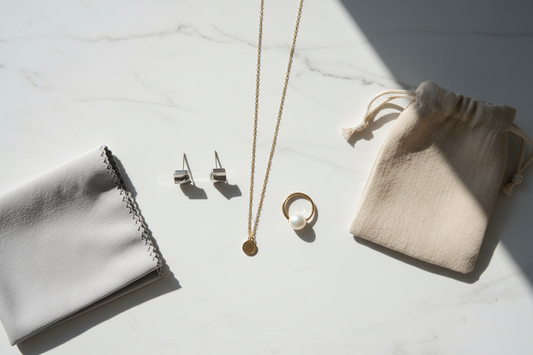 Jewelry care with a polishing cloth and storage