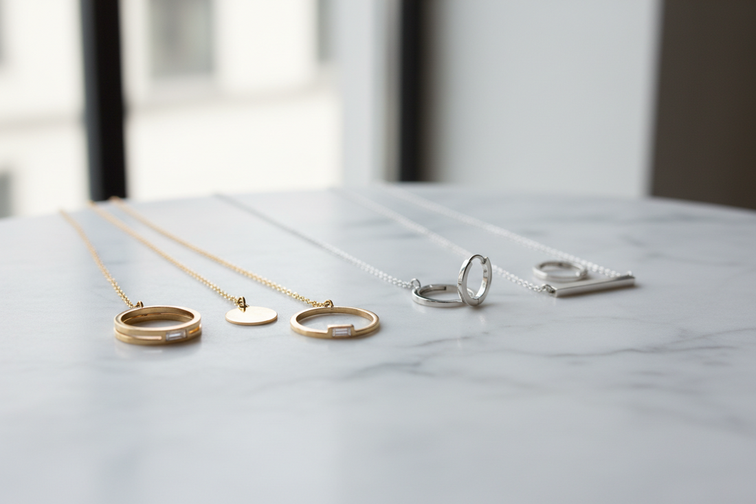 Gold plated and 925 silver jewelry pieces side by side