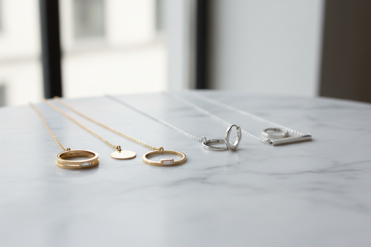 Gold plated and 925 silver jewelry pieces side by side