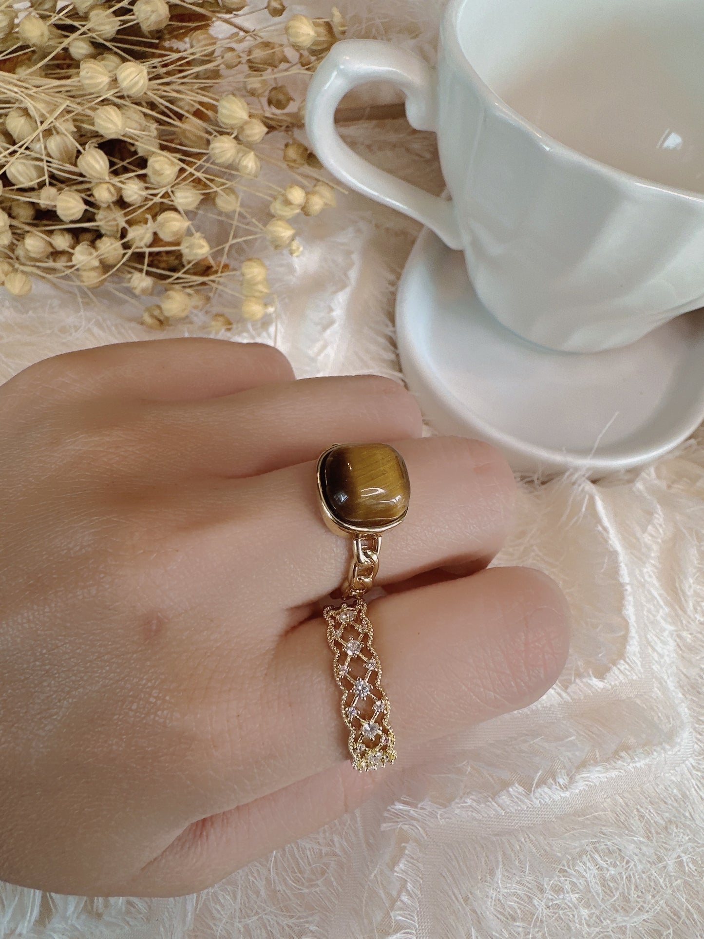 14k gold plated lace style adjustable ring