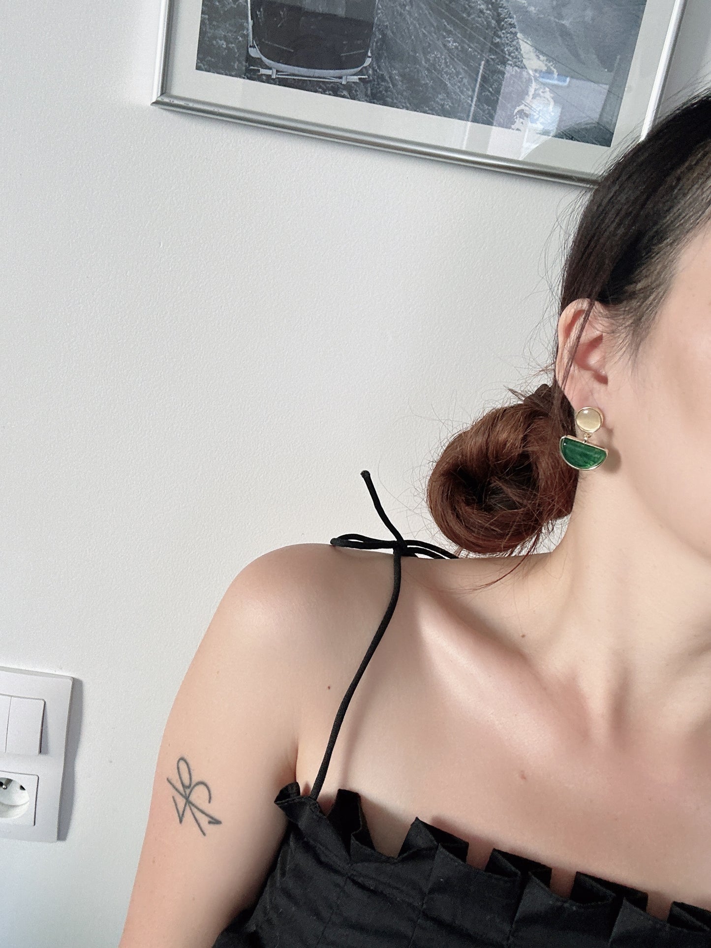 925 silver post green earrings
