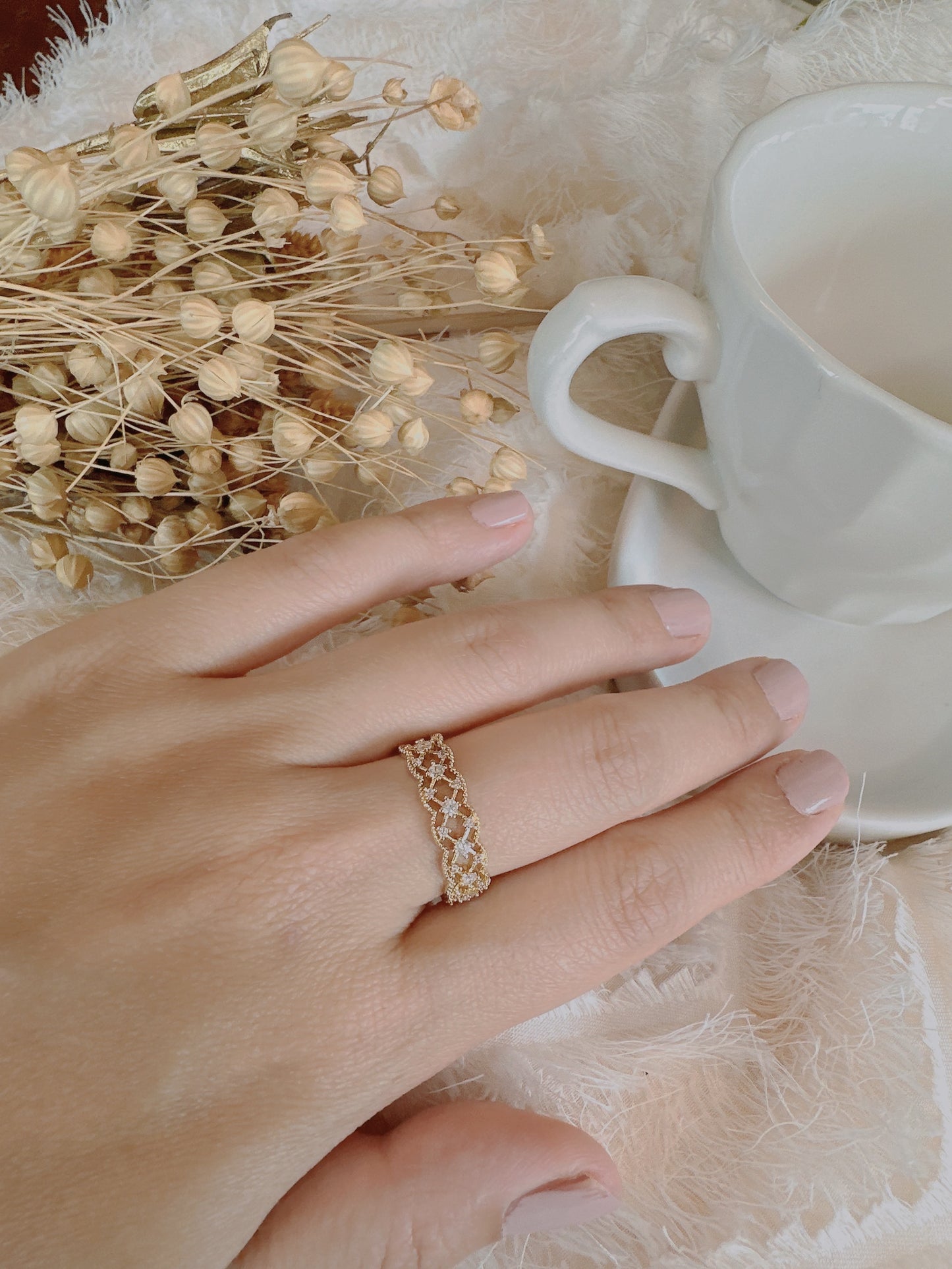 14k gold plated lace style adjustable ring