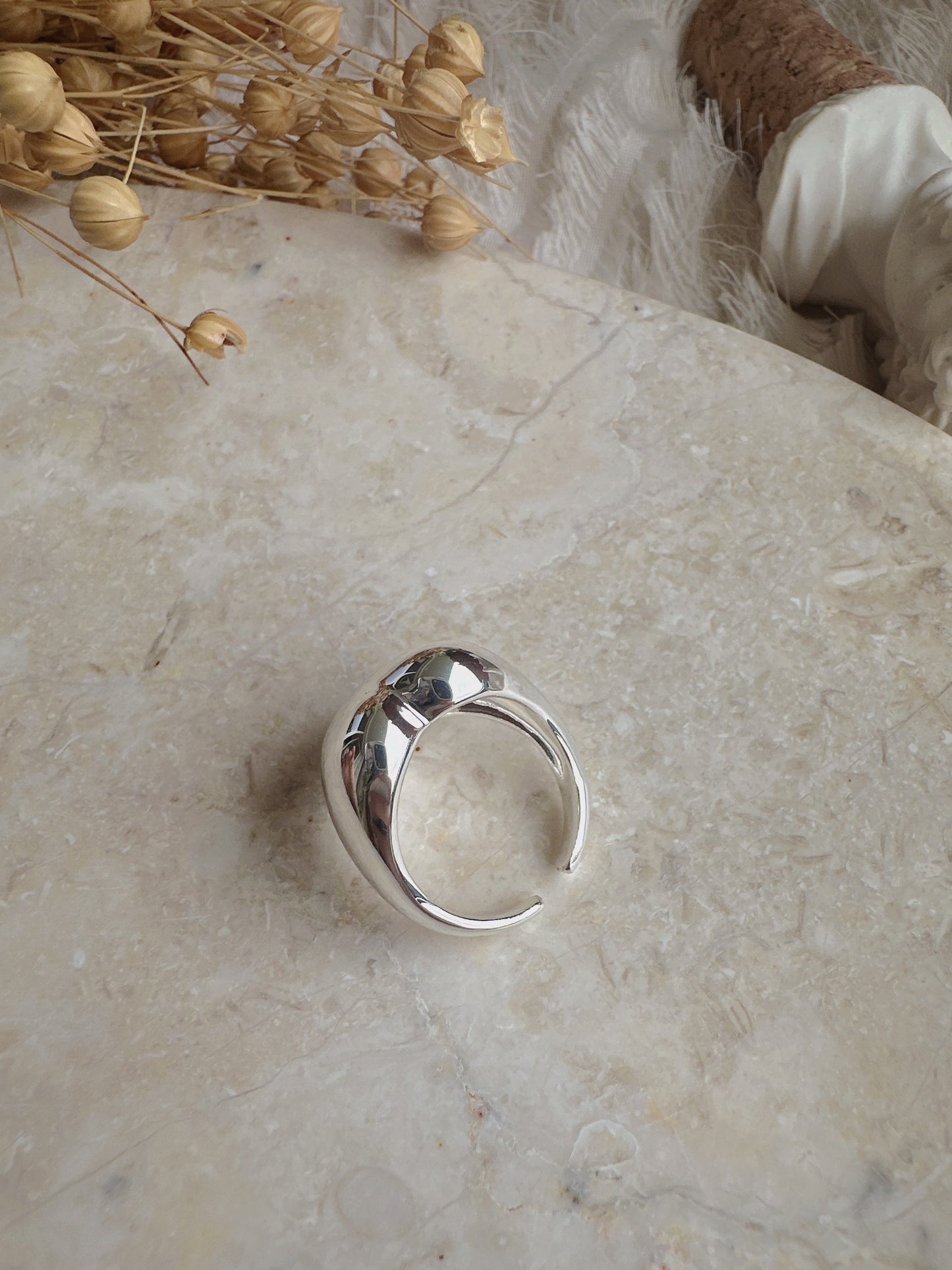925 sterling silver heart shaped adjustable ring