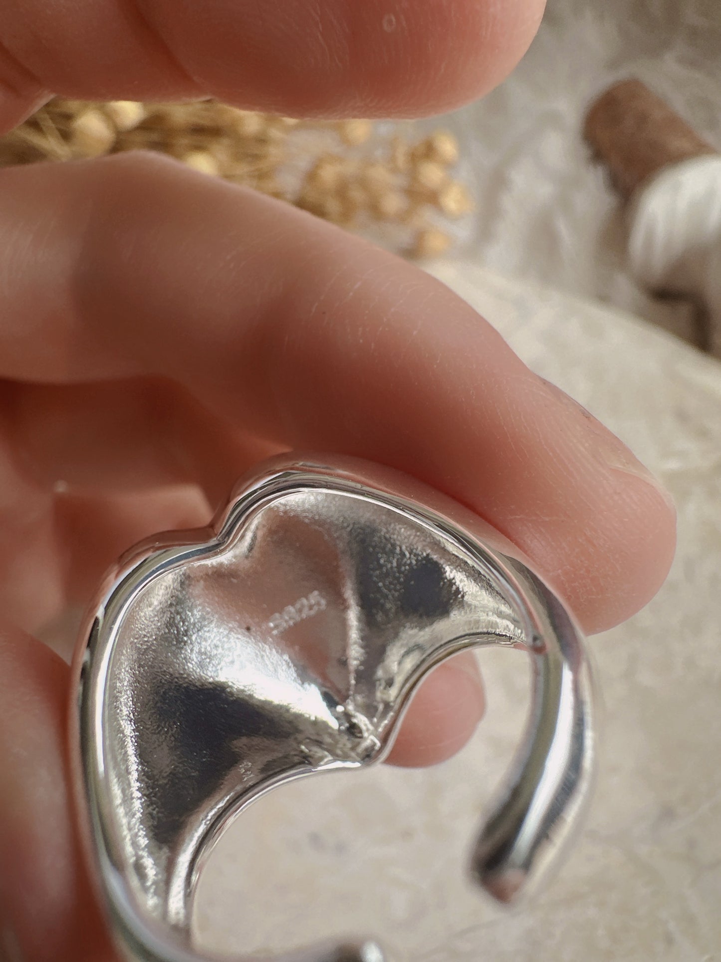 925 sterling silver heart shaped adjustable ring