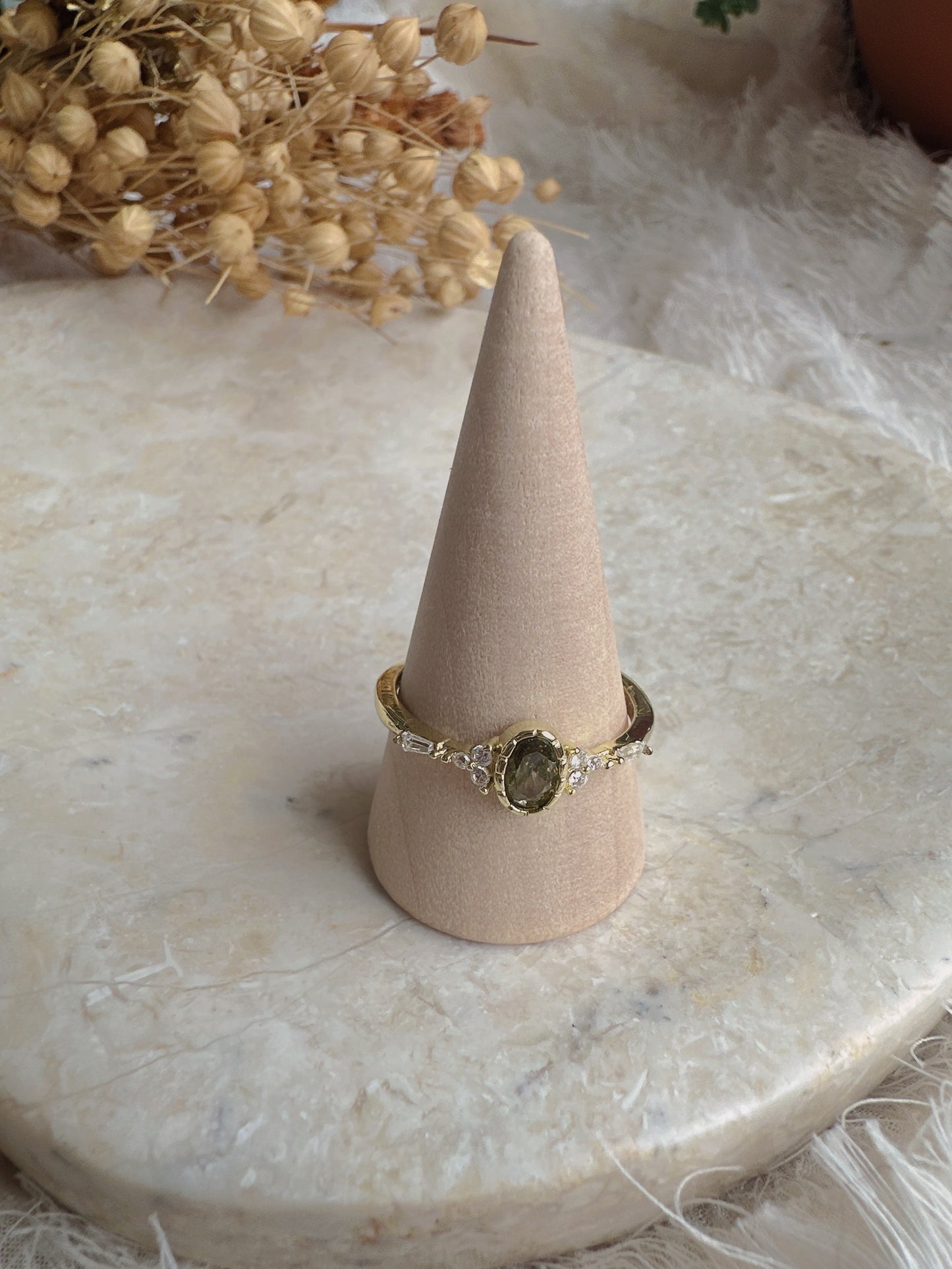 925 sterling silver olive color natural stone adjustable ring