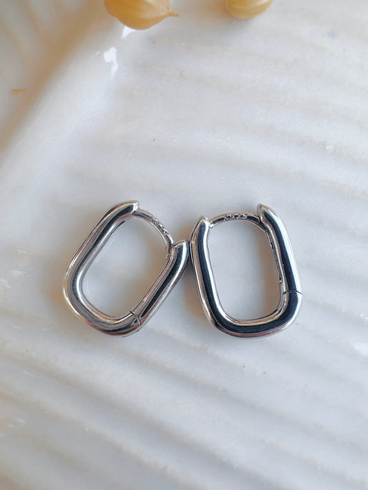 1.2cm Square Minimalist Unisex Small Hoop 925 Sterling Silver Earrings