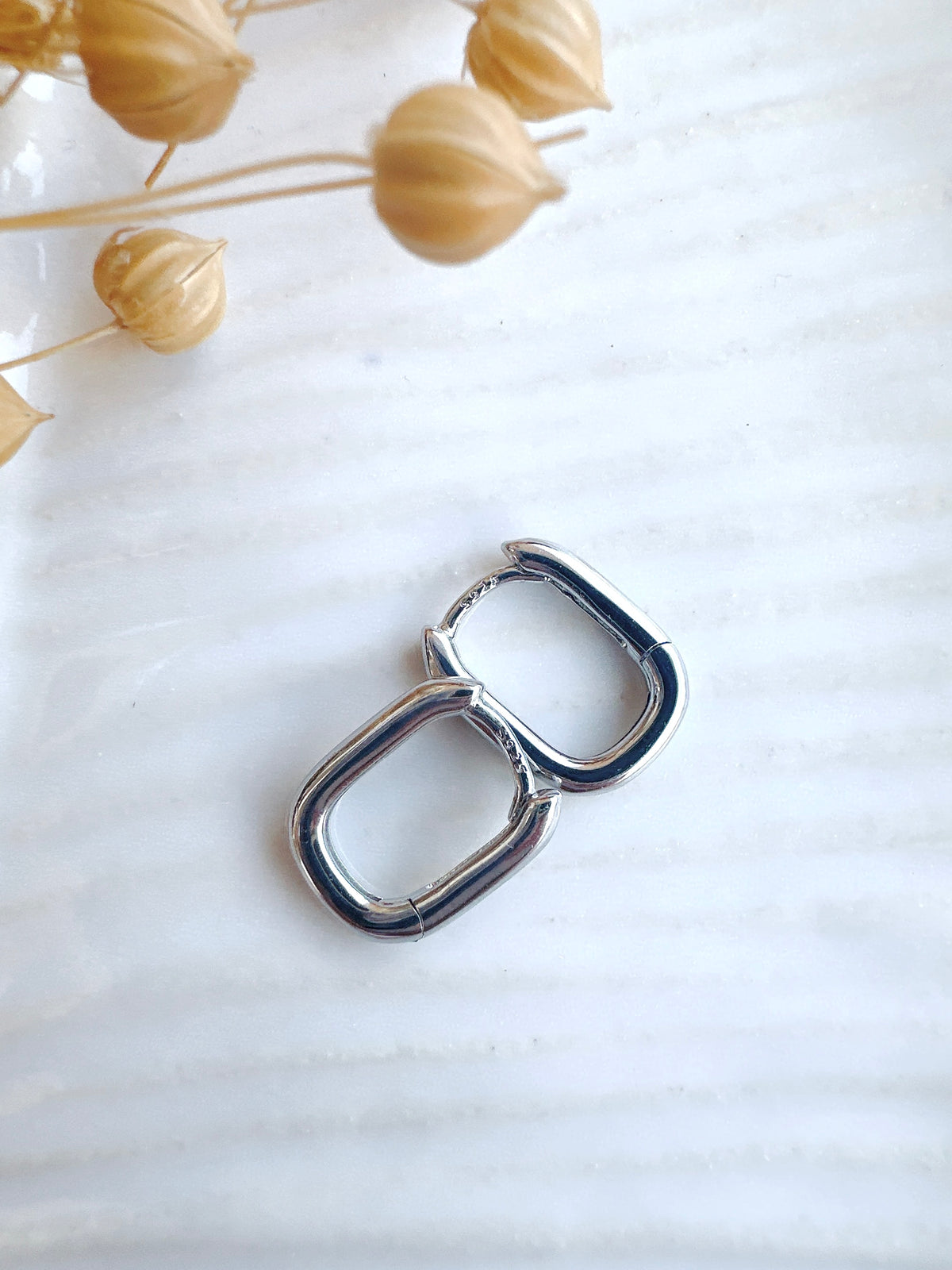 1.2cm Square Minimalist Unisex Small Hoop 925 Sterling Silver Earrings