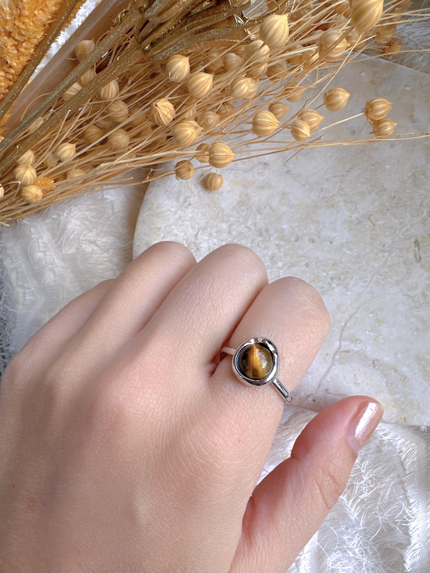 925 sterling silver brown stone adjustable ring