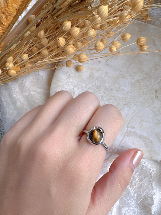 925 sterling silver brown stone adjustable ring