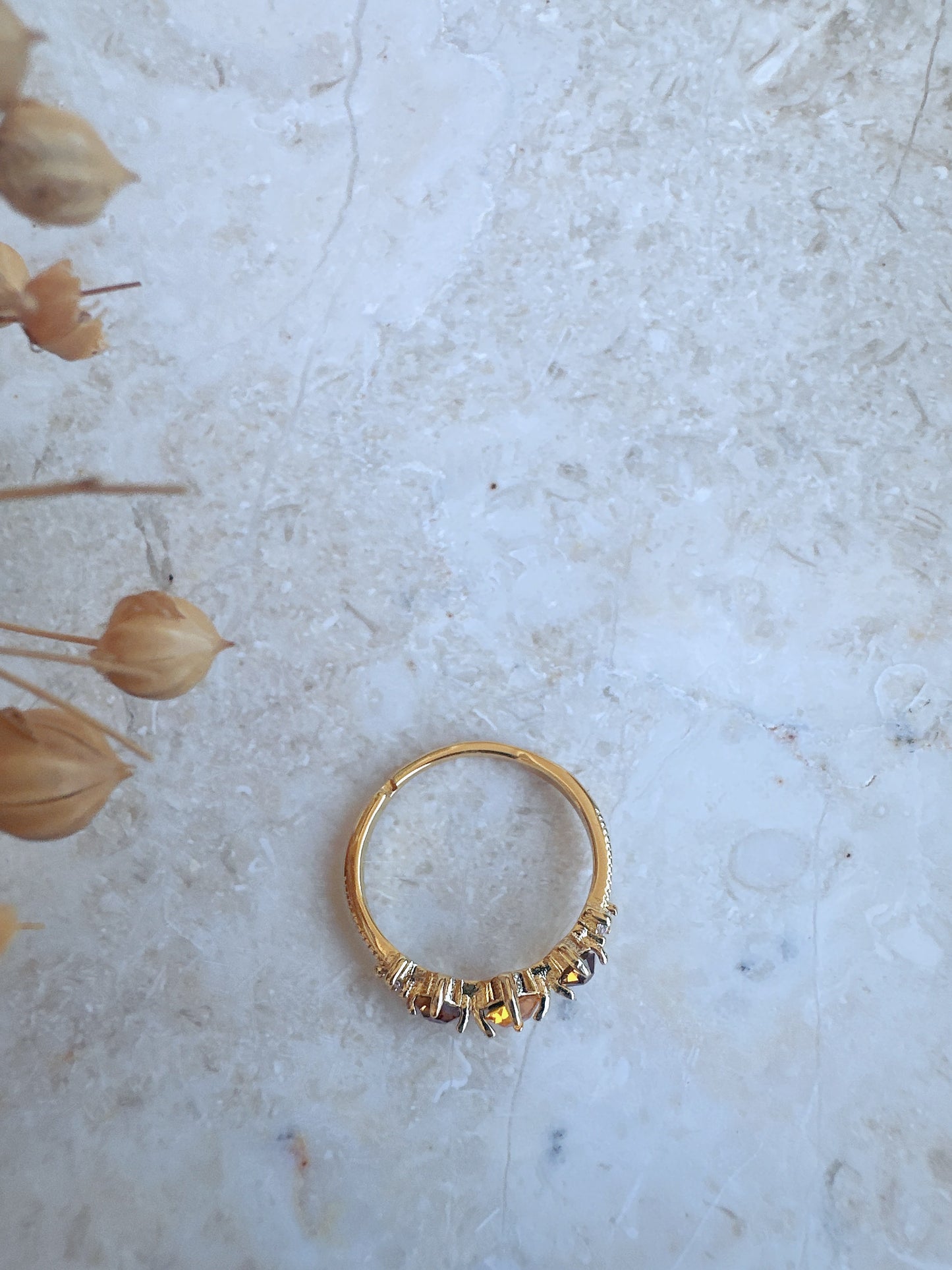 Soul Mate  & crystal 14k gold plated  adjustable ring