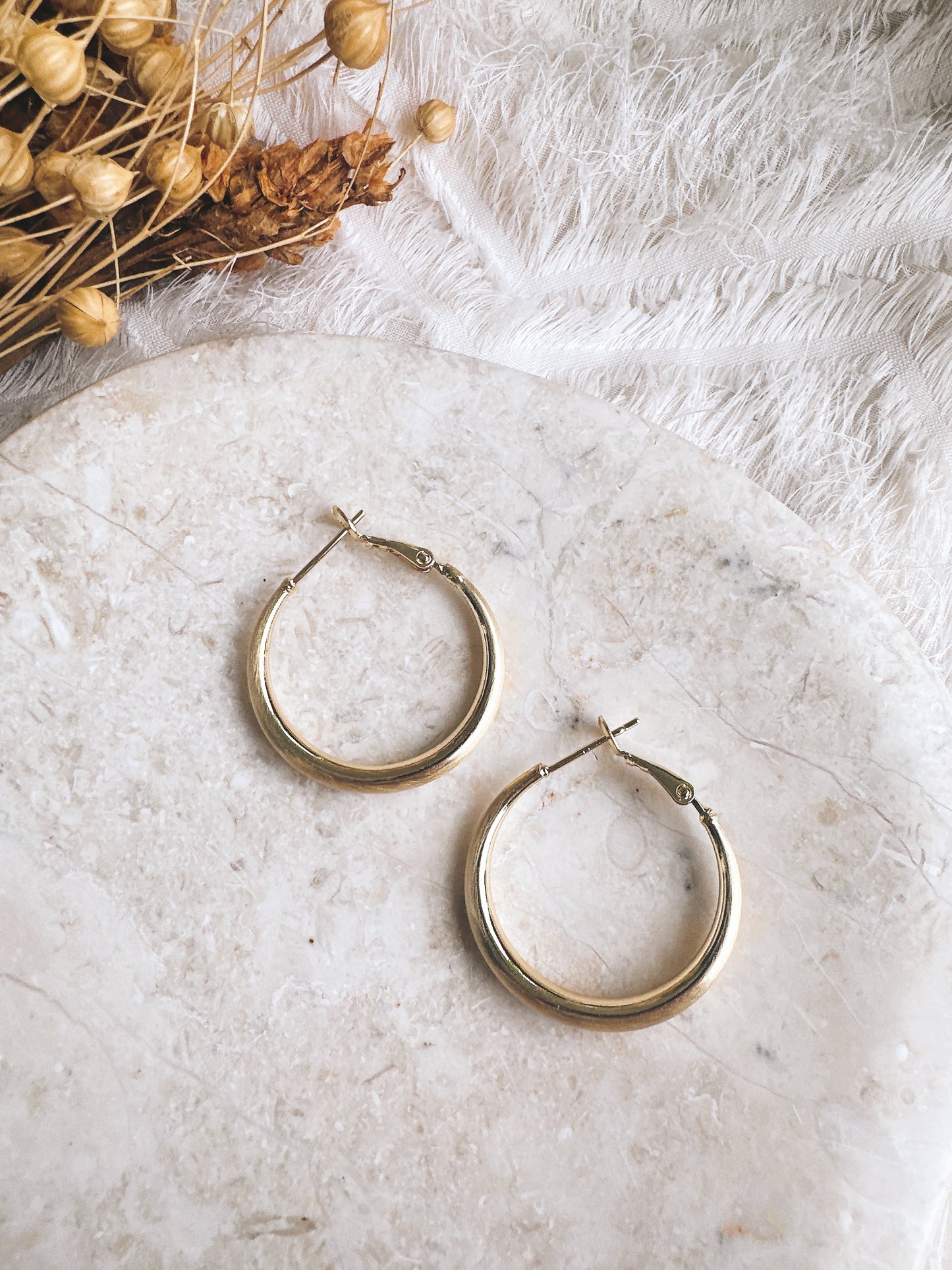 30mm 925 Silver post gold color hoop earrings