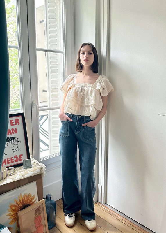 Soul Mate & Embroidered ruffles cotton summer top