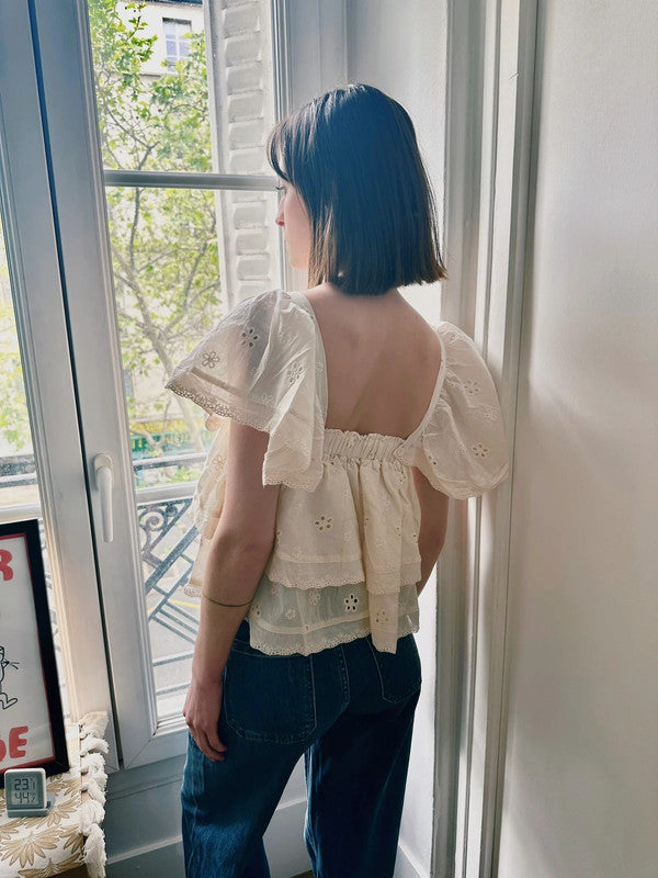 Soul Mate & Embroidered ruffles cotton summer top