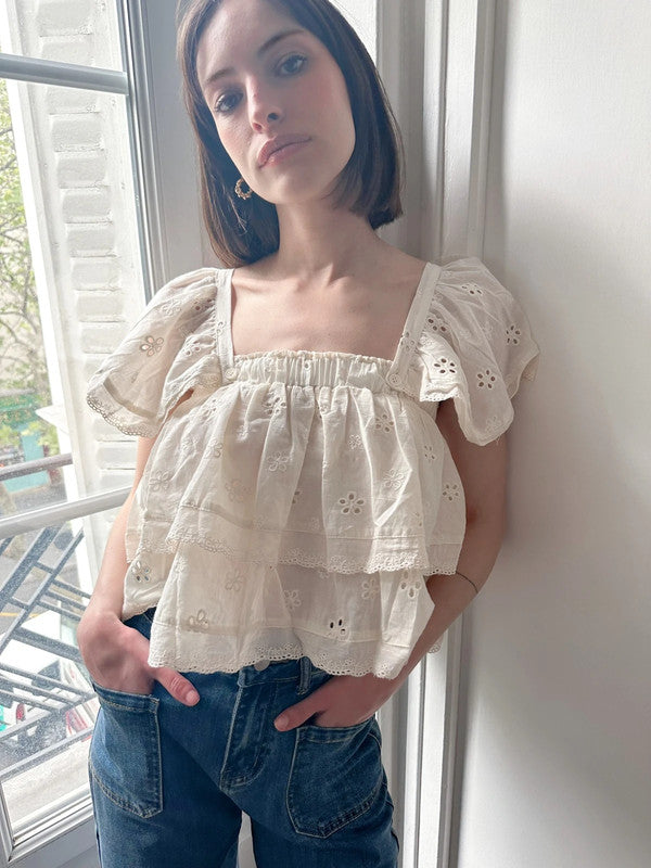 Soul Mate & Embroidered ruffles cotton summer top