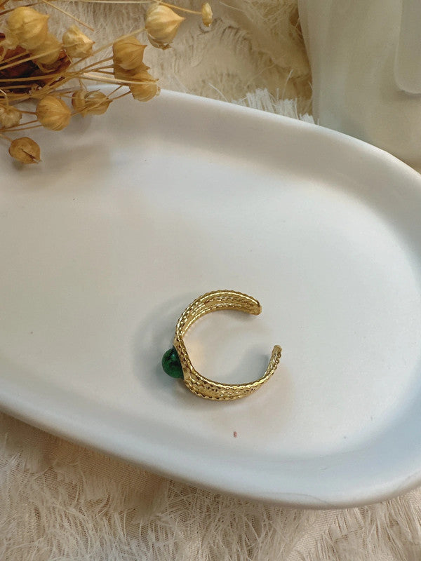 Soul Mate  & Adjustable green stone three layers ring