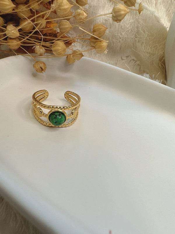 Soul Mate  & Adjustable green stone three layers ring