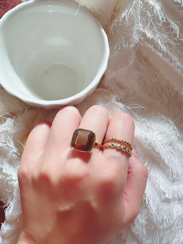 Soul Mate  & Big brown stone stainless steel adjustable ring