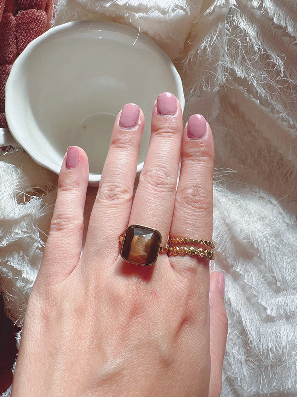 Soul Mate  & Big brown stone stainless steel adjustable ring