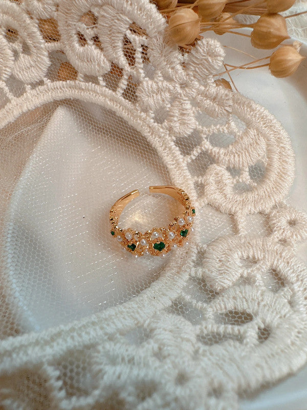 Soul Mate  & Adjustable green stone pearl ring