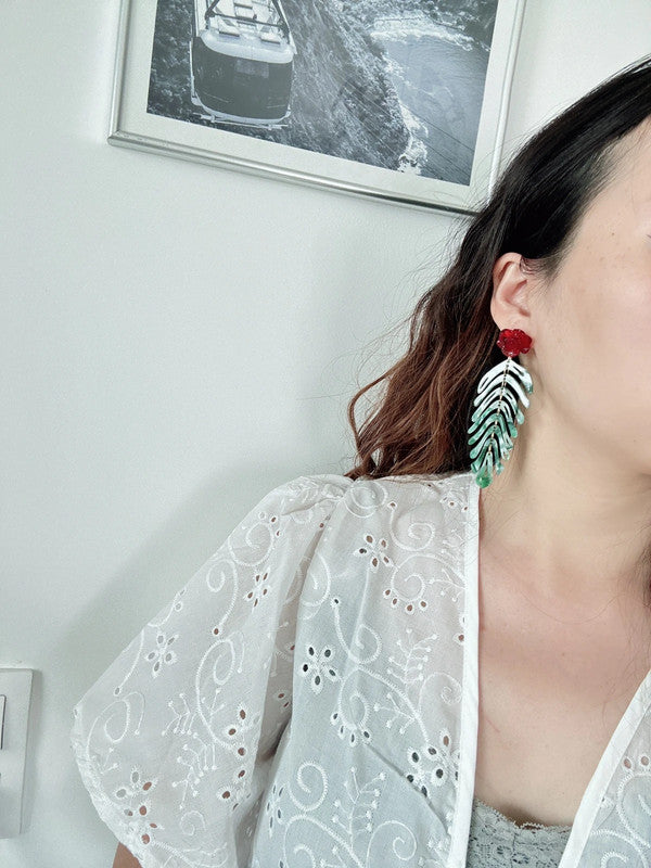 Soul Mate & 925 silver needles rose red and green earrings
