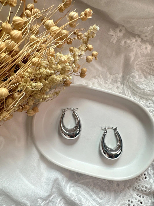 925 Silver post matte hoop earrings drop (silver color)