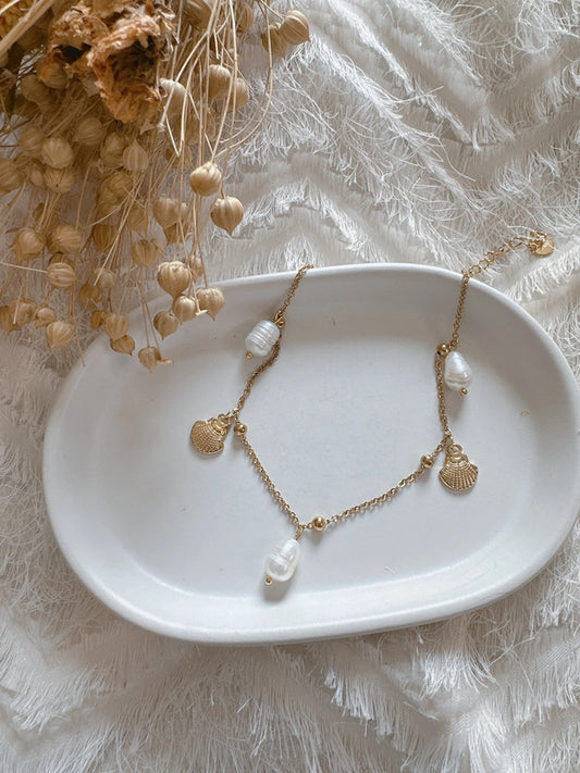 Soul Mate & Natural pearl stainless steel anklet