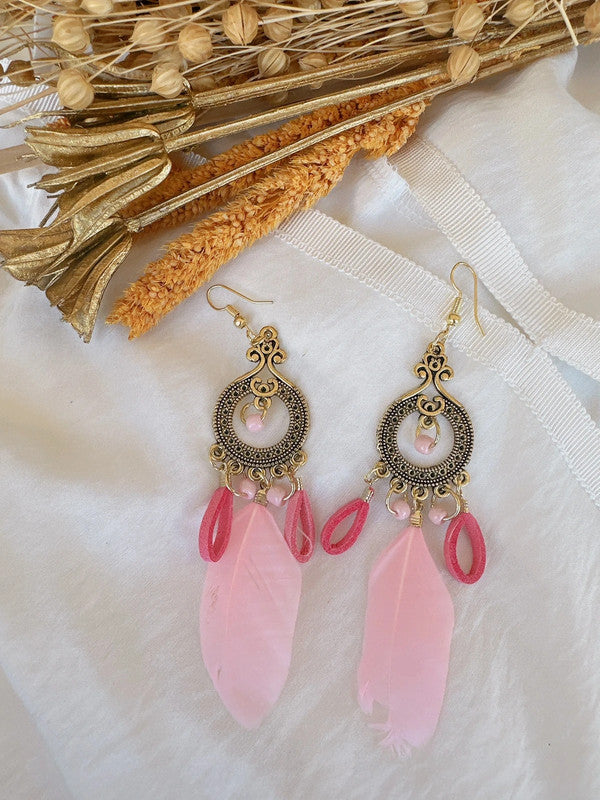 925 silver post Bohemia feather earrings