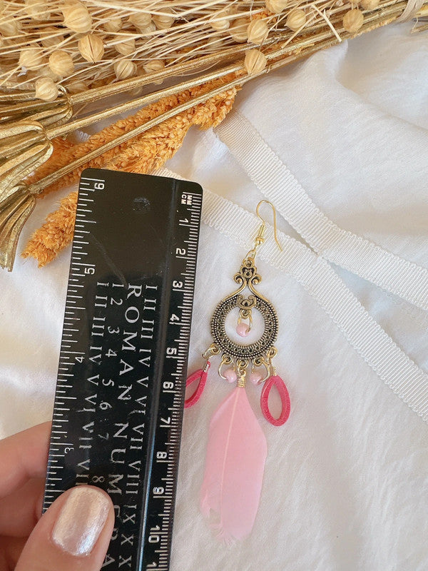 925 silver post Bohemia feather earrings