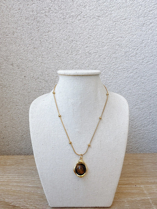 Soul Mate & Natural brown stone stainless steel necklace